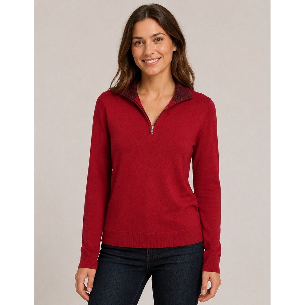 EXPRESS Red 1/4 Zip 100% Extra Fine Merino Wool Collard Sweater S Holiday‎ Party